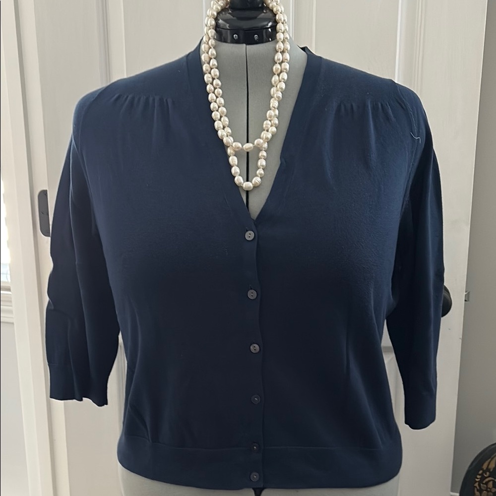 Lands' End Navy Blue Button-Front Women's Cardigan